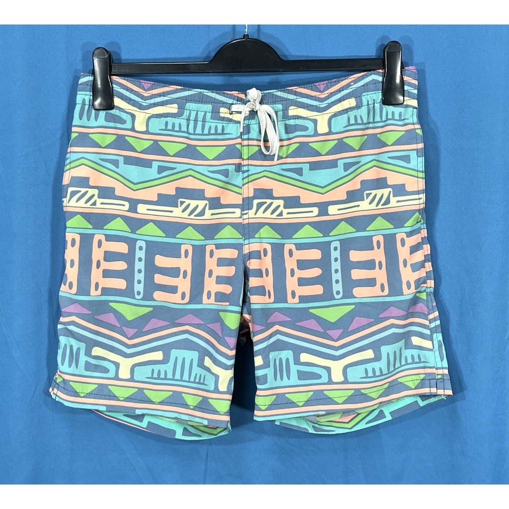 CHUBBIES Men's BLUE/CORAL Southwest Print LINED Swim Trunks/Board Shorts Sz S